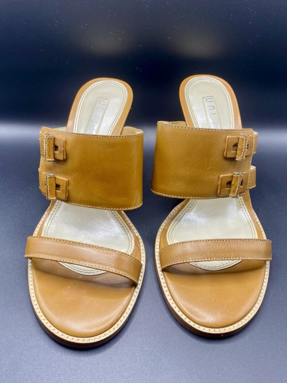 Unisa Open Toe Slide Heels Brown Genuine Leather Upper 8M